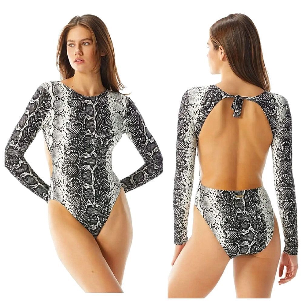 Vince Camuto Women's Monterey Backless Long Sleeve One-Piece Swimsuit Black 12